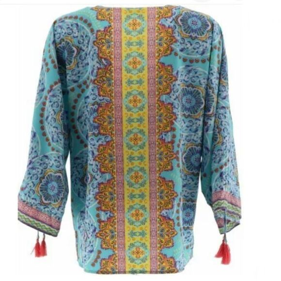 Belle by Kim Gravel Medallion Ruched-Sleeve Blouse - Picture 4 of 7